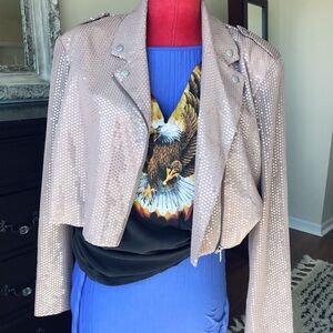 Anthropologie Sequin Moto Jacket, NWT, Size Medium, Taupe